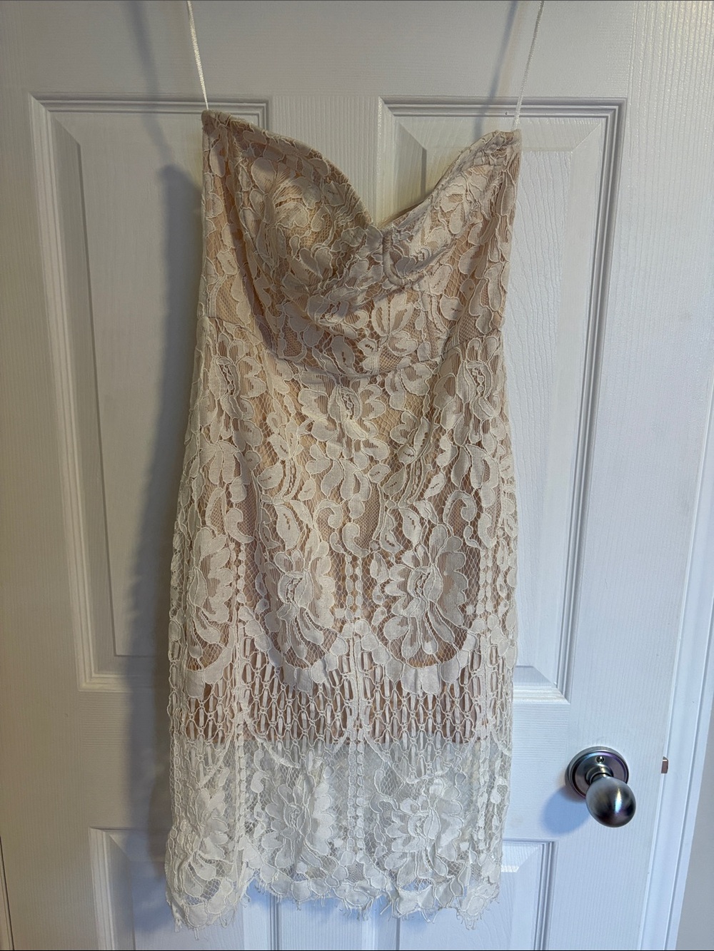 Strapless Lace Slip Dress in Champagne